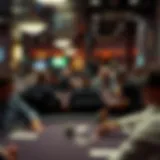A bustling poker room filled with players engaged in intense games