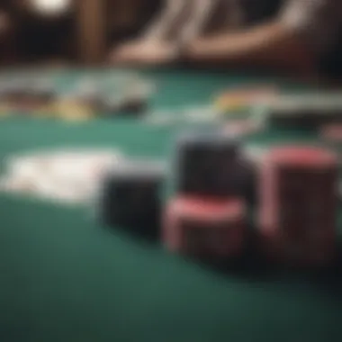 A close-up of poker chips and cards showcasing strategy