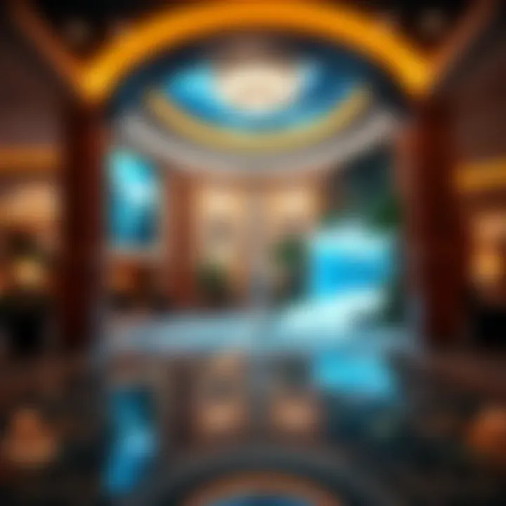 Entrance to Extravagance Luxurious hotel lobby with aquatic theme
