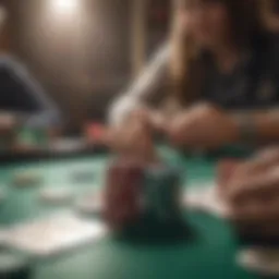 A strategic poker table setup with chips and cards