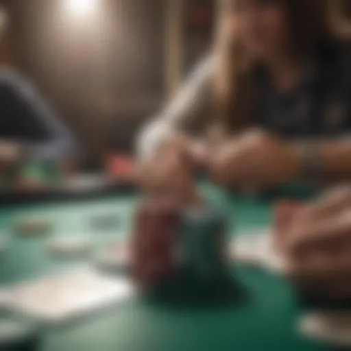 A strategic poker table setup with chips and cards