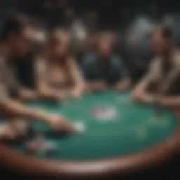 A strategic poker table setup with players engaged in a tournament