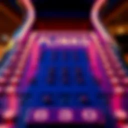 A vibrant digital representation of a Plinko board showcasing its unique pegs and slots.
