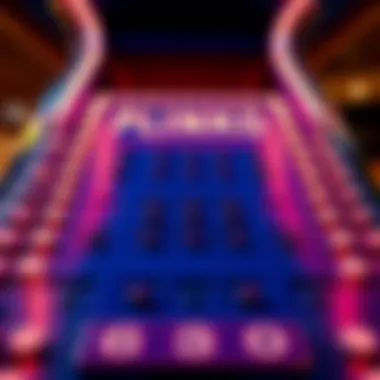 A vibrant digital representation of a Plinko board showcasing its unique pegs and slots.