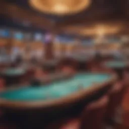 A vibrant casino floor showcasing various gaming tables and slot machines