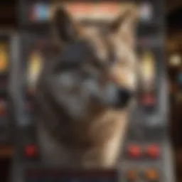 Artistic depiction of a wolf in a slot machine setting