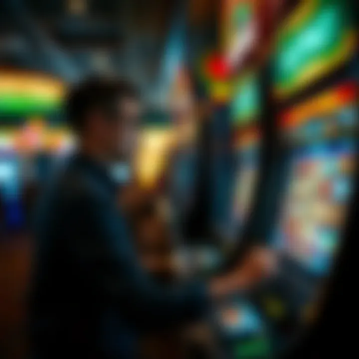 Player interacting with a digital slot machine emphasizing modern technology in gaming
