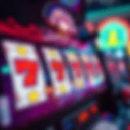 Close-up view of a slot machine with vibrant symbols