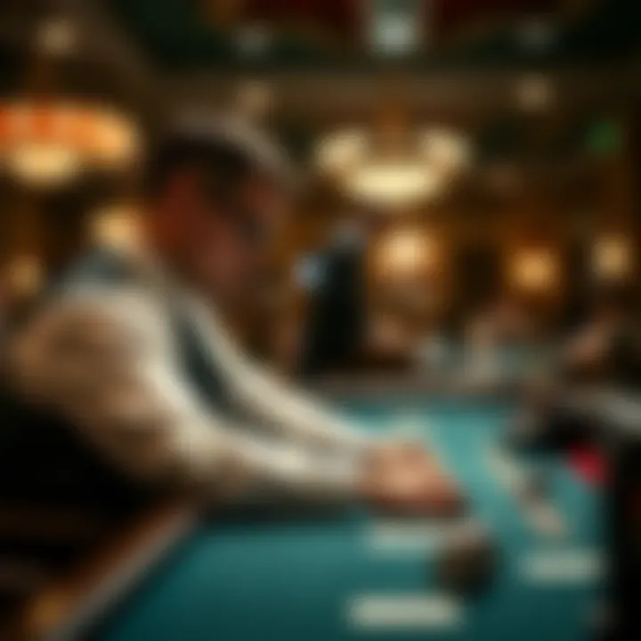A professional poker dealer in action at a casino table