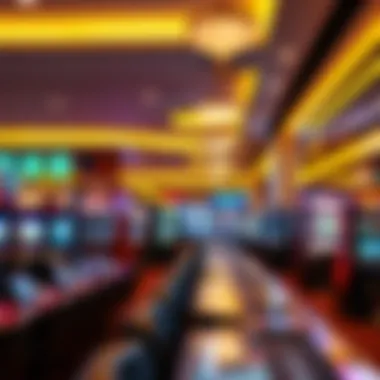 A vibrant gaming floor filled with various slot machines and table games