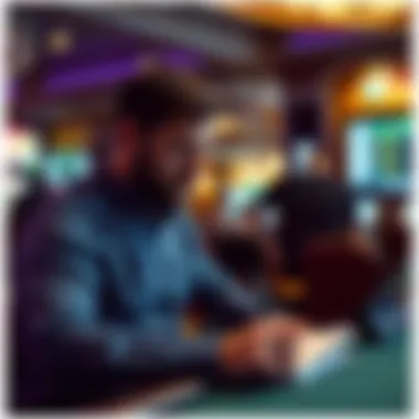 A bettor strategizing with a notebook in the betting lounge.