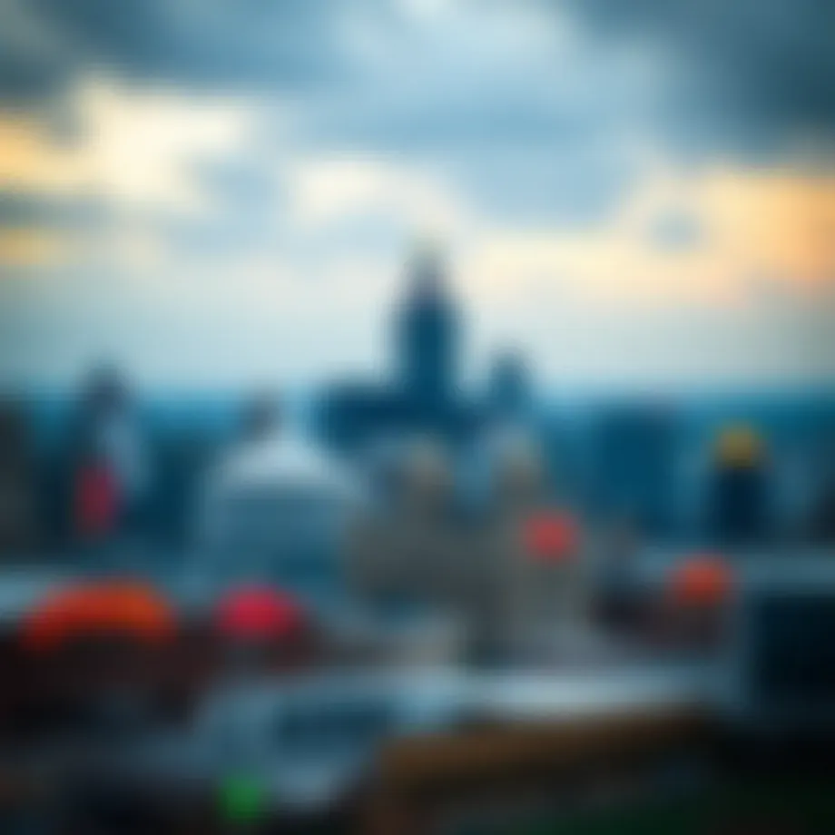 The skyline of Cleveland, Ohio with sports venues