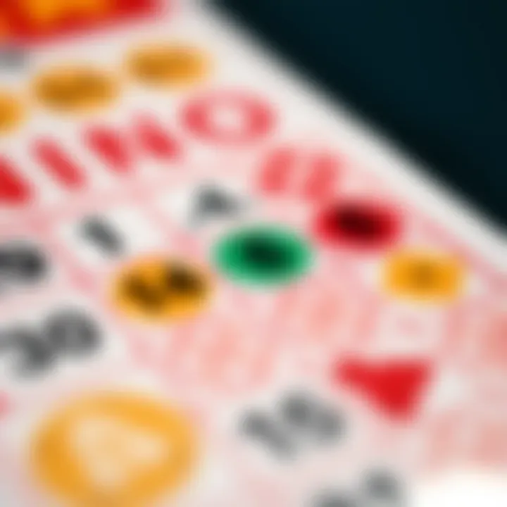 A close-up of a bingo card with vibrant colors and patterns