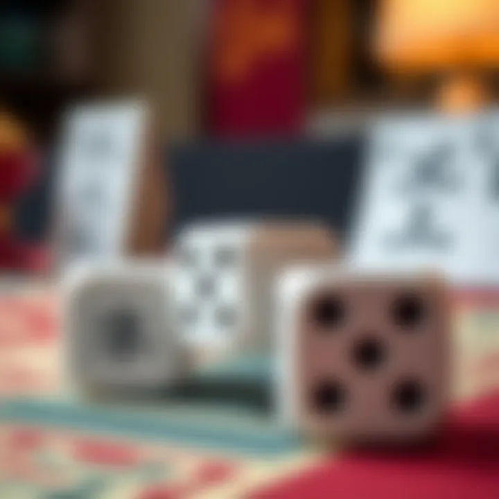 A close-up of three dice showing various faces, symbolizing the randomness of Sic Bo.